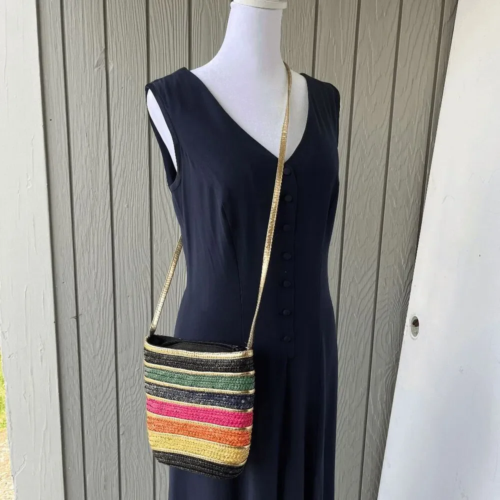 Colorful Striped Woven Crossbody Bag - Multicolor